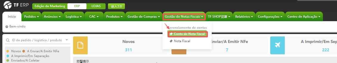 TF ERP - Criação de conta NF-e 