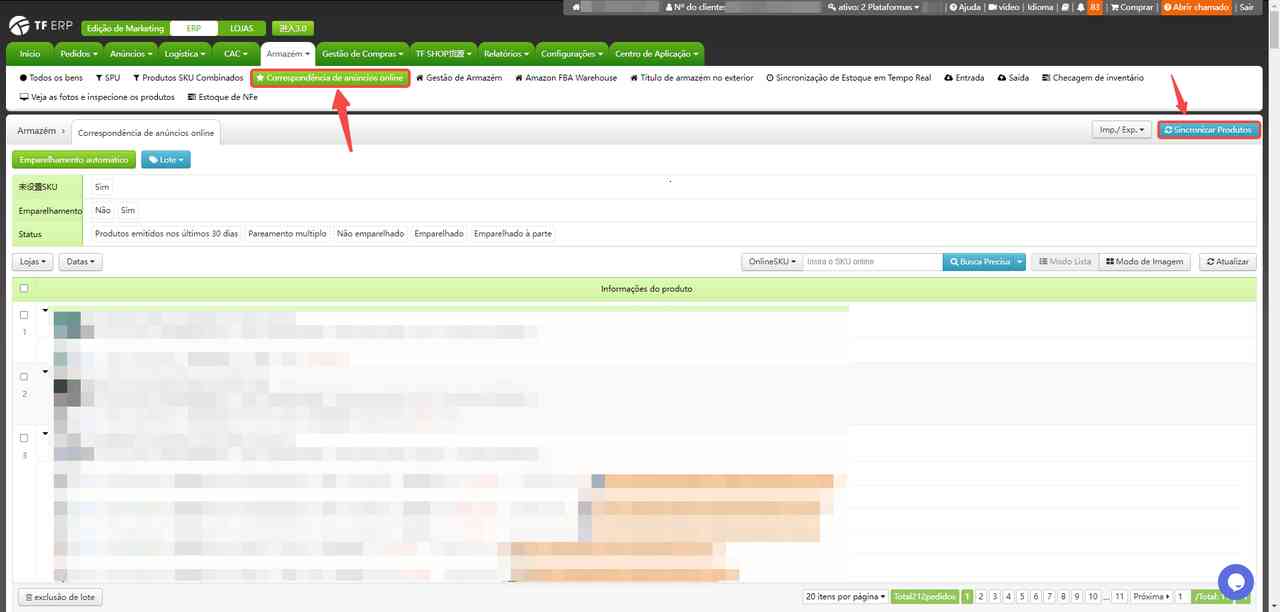 TF ERP - Sincronização dos anúncios