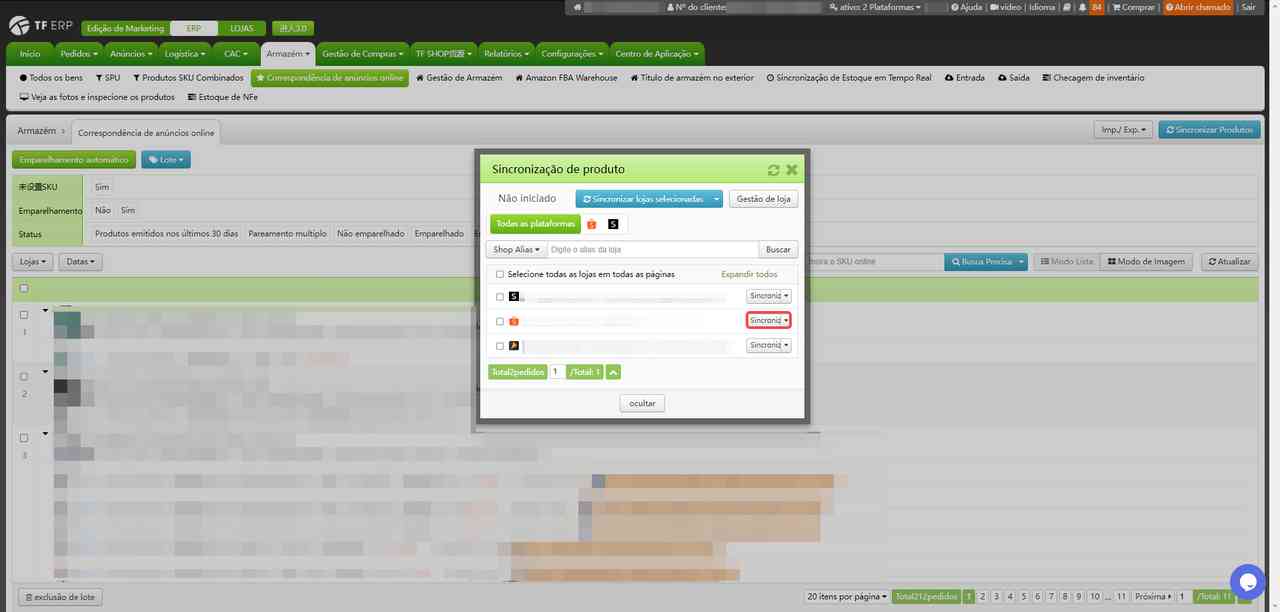 TF ERP - Sincronização dos anúncios