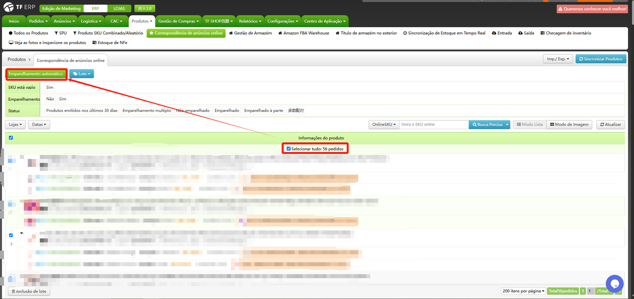 TF ERP - Emparelhamento dos anúncios TF ERP - Emparelhamento dos anúncios