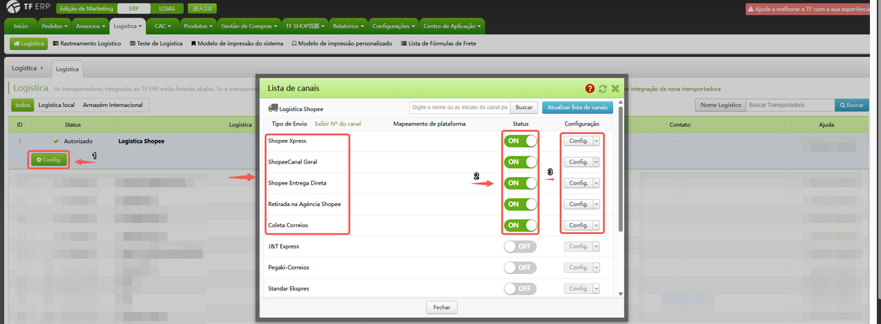 TF ERP - Configuração de Logística TF ERP - Configuração de Logística