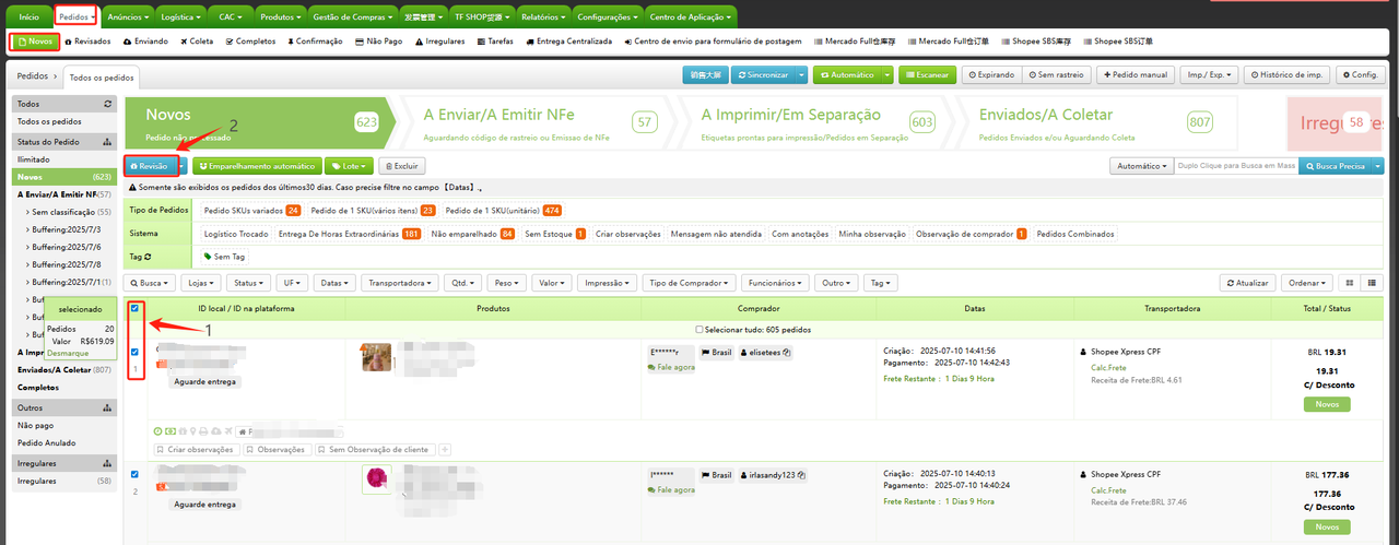 TF ERP - Processando pedidos