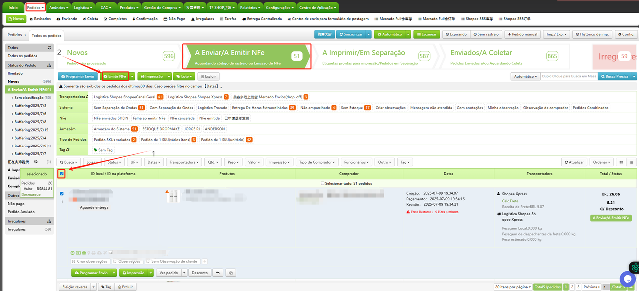 TF ERP - Processando pedidos