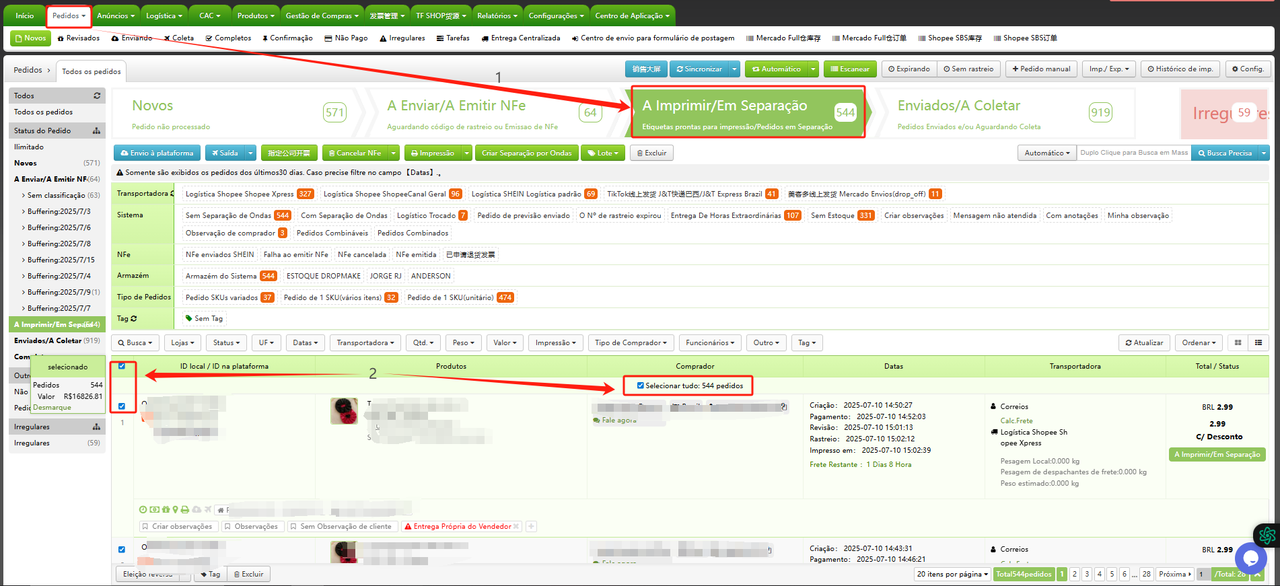 TF ERP - Processando pedidos