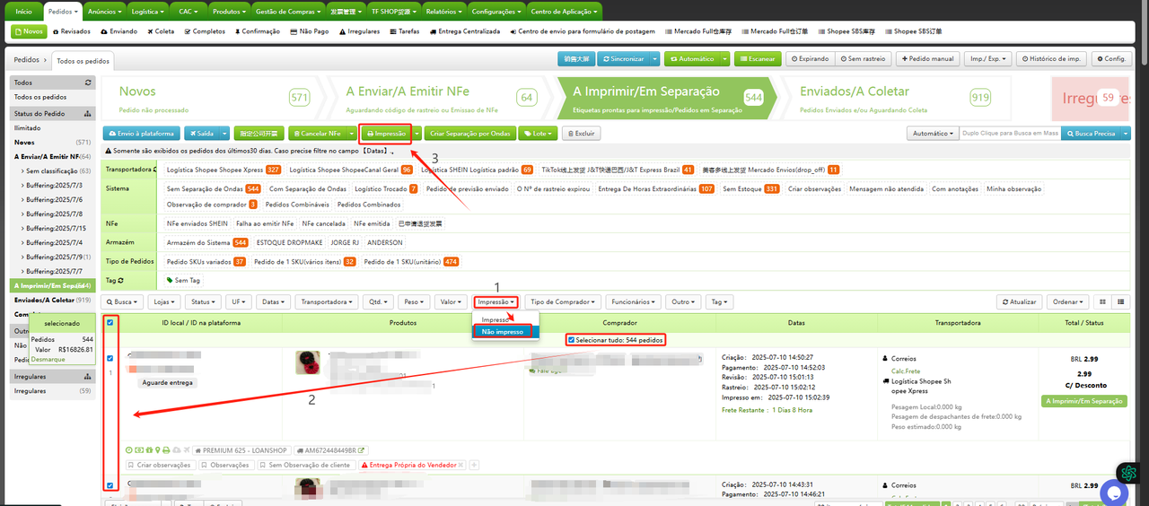 TF ERP - Processando pedidos