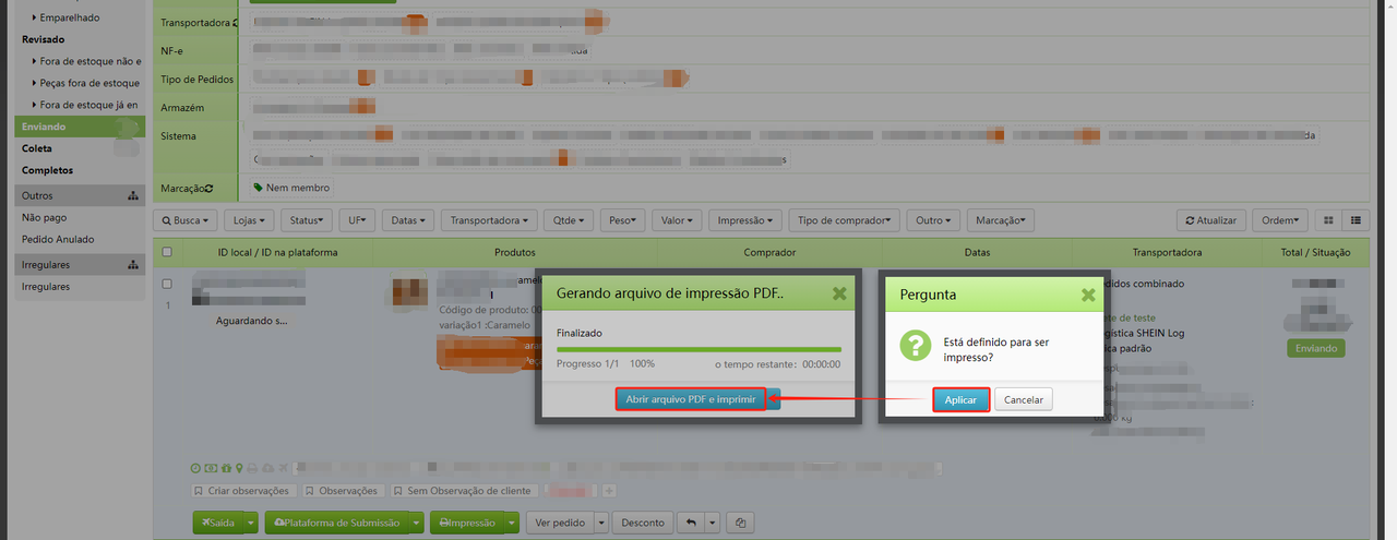 TF ERP - Processando pedidos