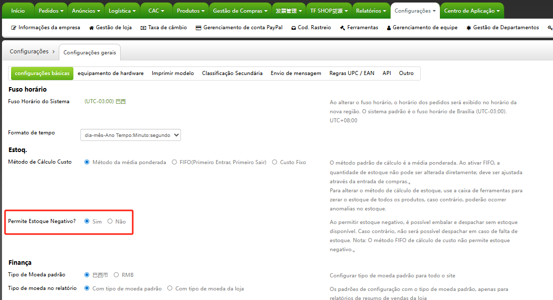 Configurações avançadas na TF ERP