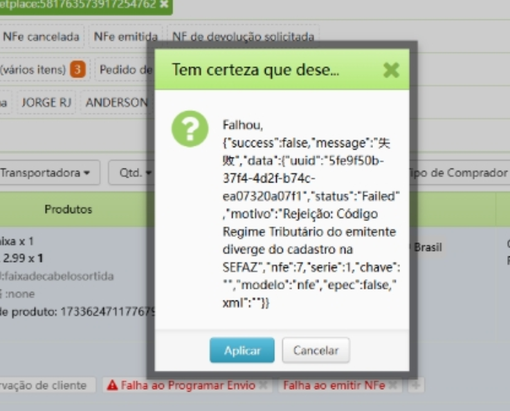 Rejeição: Código Regime Tributário do emitente diverge do cadastro na SEFAZ