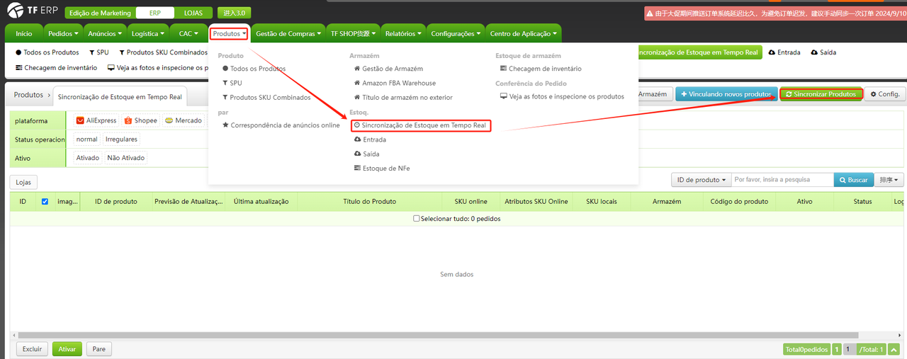 Sincronização de estoque em tempo Real Sincronização de estoque em tempo Real