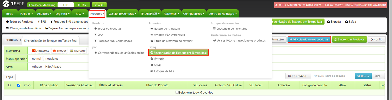Sincronização de estoque em tempo Real Sincronização de estoque em tempo Real
