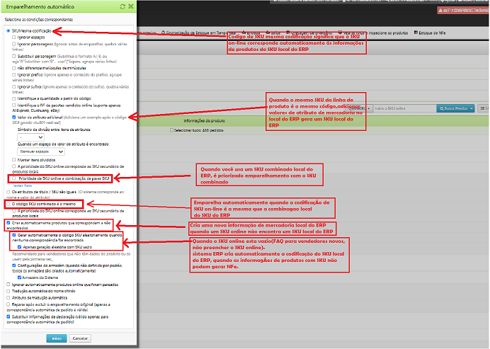 Explicação Detalhada das Regras de Emparelhamento do SKU do Produto
