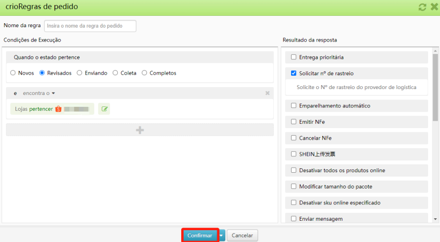 Regra automática: Código de rastreio. Regra automática: Código de rastreio.