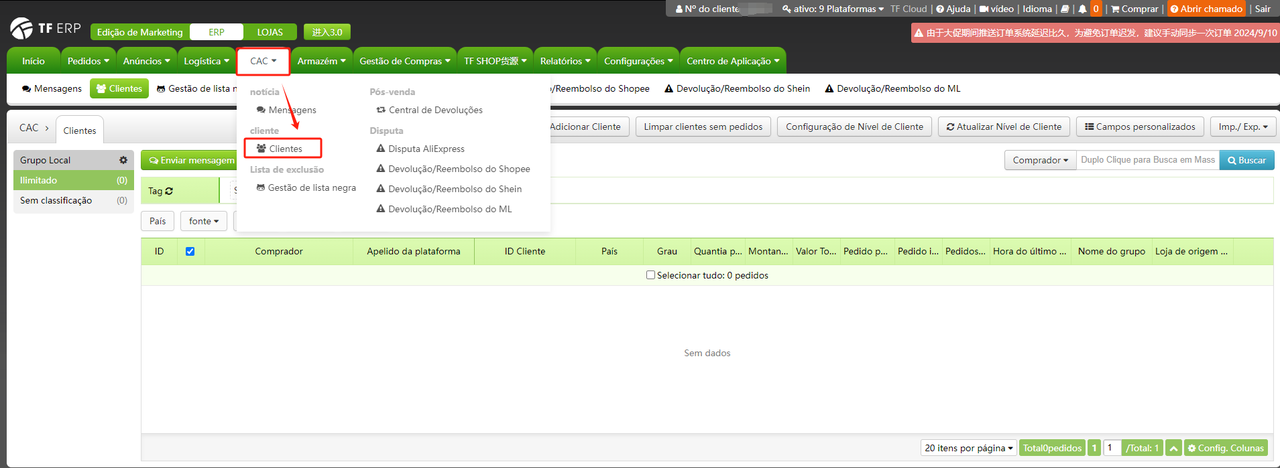 Como usar o gerenciamento de clientes