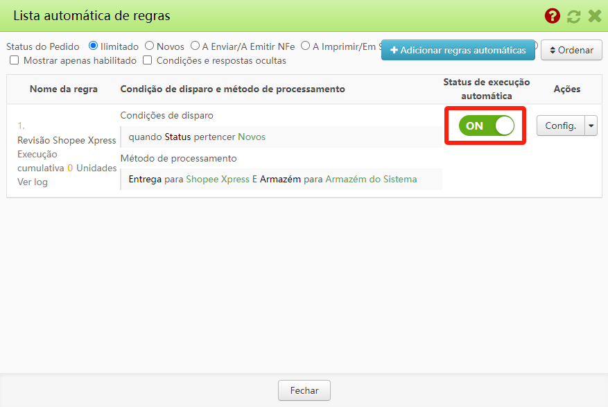 Regra automática revisão
