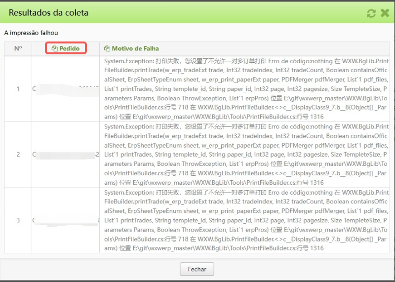 Erro de impressão - Ajuste de emparelhamento