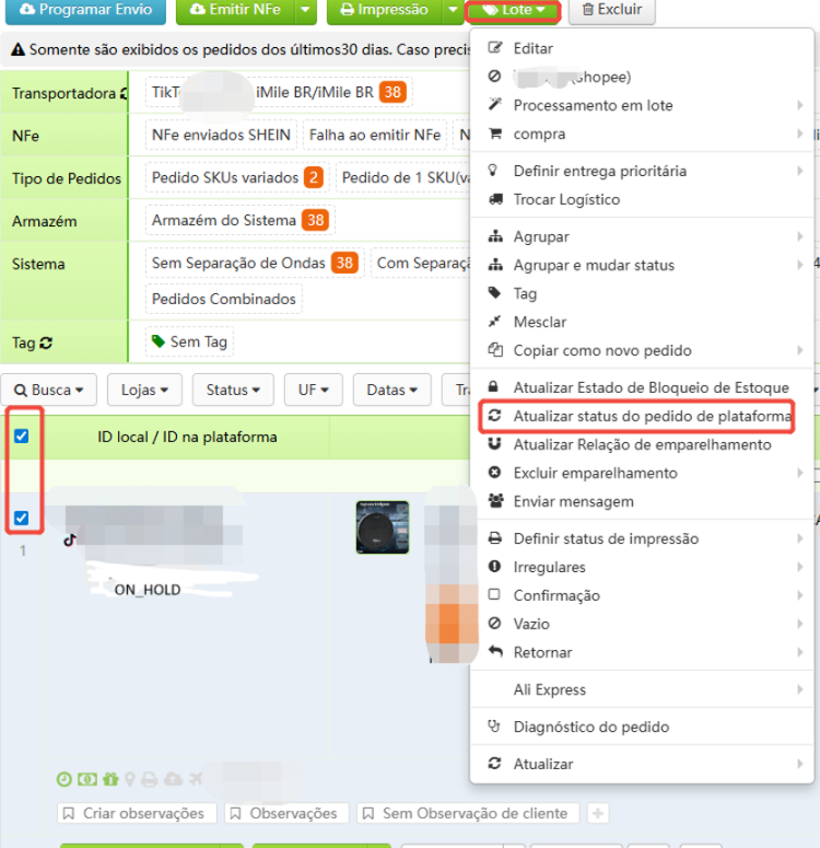 Como processar pedidos com status ON_HOLD do TikTok no TFERP