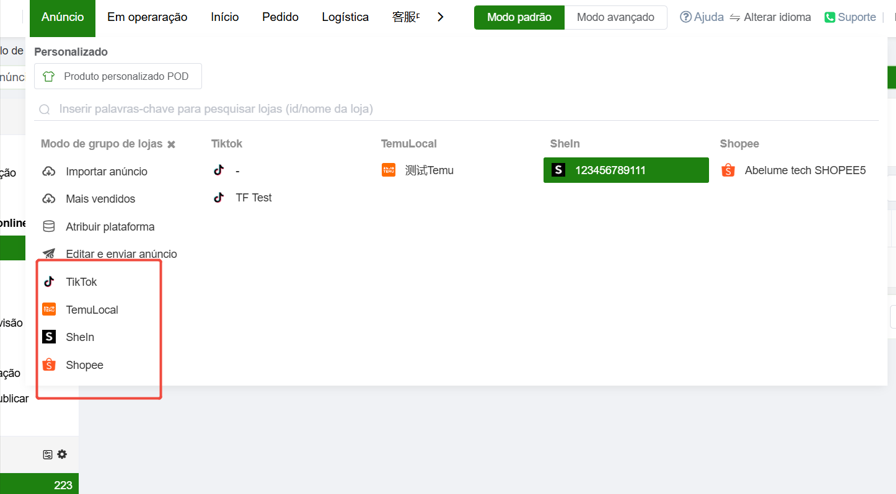 Como entrar no novo modo de grupo de lojas do TFERP?